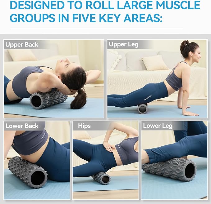 Foam Roller - 15 inch Deep Tissue Massager for Muscle Massage, Myofascial Trigger Point Release, Exercise, Yoga, Pilates & Stretching(Gray)
