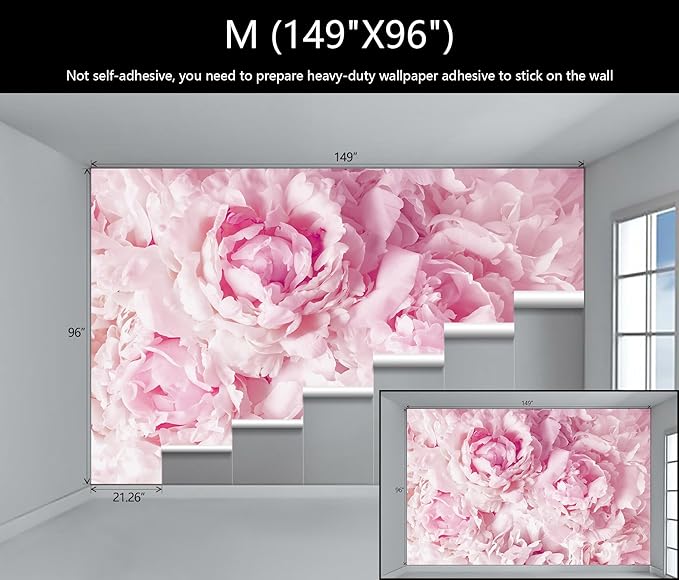 WFBHUA-Pink Floral Wallpaper Mural Peony Flower Wallpaper for Girls Bedroom Wall Murals(Not Peel and Stick)