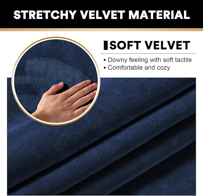 PrinceDeco Sectional Couch Covers Velvet Cushion Covers for Sectional Couch Washable Cushion Covers for Sectional Sofa Pet Friendly Sectional Sofa Slipcovers(1 Chaise Back+ 3 Sofa Back,Navy)