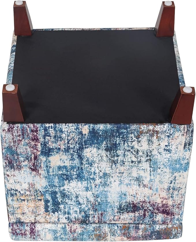 Adeco 18 Inch High Cube Ottoman Storage, Linen Chair Foot Stools, Upholstered Vanity Stool with Hinged Lid, Solid Wood Legs