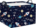 HIYAGON Rectangular Space Basket for Boys Baby Storage Basket Storage Bin Organizer Box Room Decor(Rocket Planet)