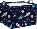 HIYAGON Rectangular Space Basket for Boys Baby Storage Basket Storage Bin Organizer Box Room Decor(Rocket Planet)
