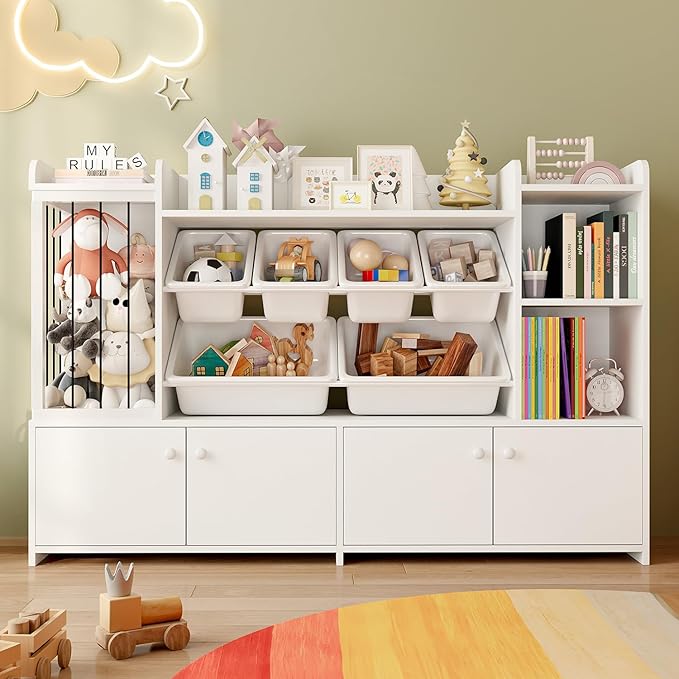 Treesland 55 Inch Large Kids Toy Storage Organizer, Kids Bookshelf Bookcase, Toy Storage Cabinet for Playroom, Bedroom Nursery