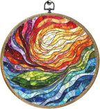 Colorful Boho Rainbow Geometric Spiral Sun Art Gift Framed Round Wall Decor Canvas Wall Art Hanging Prints Artwork for Home Office Bathroom Bedroom Living Room Decorations 10.2X10.2 Inch