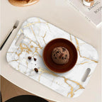 Serving Trays with Handles, 14.5 x 9.8 inch Rectangular Plastic Tray for Restaurant, Kitchen, Golden White Marble