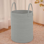 Large Woven Laundry Basket Hamper,60L Cotton Rope Storage Bin for Blankets,Toys and Clothes,Decorative Tall Nursery Hamper for Living Room,Baby Nursery,Bathroom and Bedroom,Grey