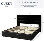 Allewie Queen Size Velvet Lift Up Storage Bed, Modern Wingback Headboard, Hydraulic Support, No Box Spring Needed, Black