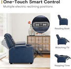ANJ Power Home Theater Seating Set of 2, Blue Faux Leather Electric Recliner Chair with Powered Headrest, Dual Motors Movie Reclining Chairs with LED Lights,USB Port,Cup Holders, Hidden Arm Storage