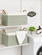 StorageWorks Storage Bins, Fabric Storage Bins for Shelves, Extra Large Storage Baskets with Metal Frame, Closet Baskets and Bins with Handles, Jumbo, Green and White, 2-Pack