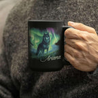 Personalized Husky With Northern Lights Coffee Mug, Custom Name Black Cup 11oz 15oz, Customized Cute Husky Dog Ceramic Mug, Gift For Animal Lovers, Beautiful Landscape Keepsake Cup