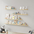 SAUMONIERES Picture Ledge Shelf Floating Book Shelves Set of 2 Wall Mounted Solid Wood for Bedroom Bathroom Living Room Kitchen, 48 Inch Natural