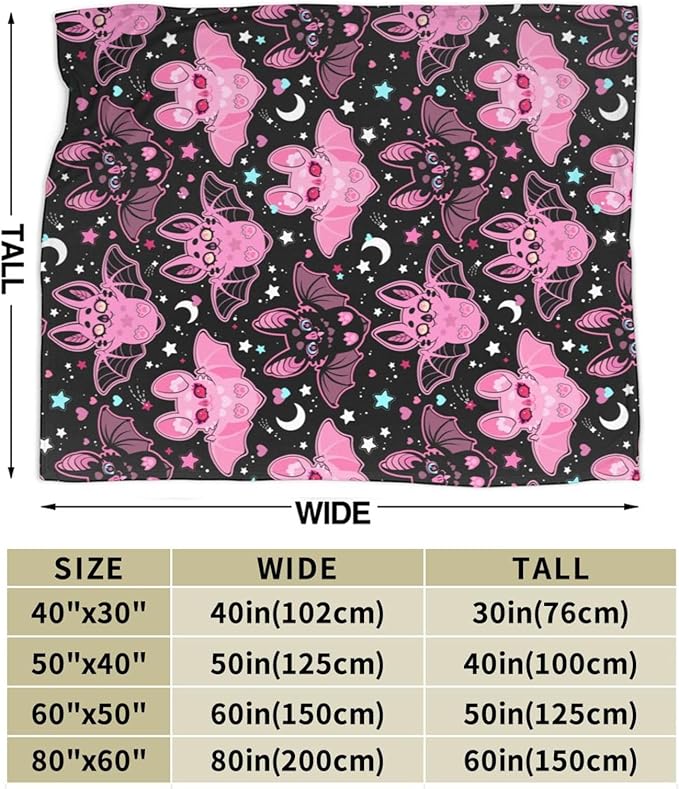 Pink Bat Throw Blanket Soft Fleece Blanket Men Women Gift for Kids Boys Girls for Party Couch Sofa Bed Deco Blankets 60"x50"