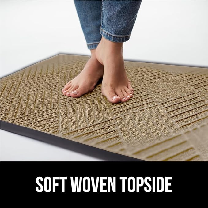 GORILLA GRIP 100% Waterproof All-Season WeatherMax Doormat US Designed Natural Rubber, Stain and Fade Resistant, Low Profile Indoor Outdoor Door Mats, Easy Clean Patio Mat, 23x35, Beige Diamond