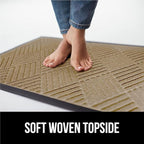 GORILLA GRIP 100% Waterproof All-Season WeatherMax Doormat US Designed Natural Rubber, Stain and Fade Resistant, Low Profile Indoor Outdoor Door Mats, Easy Clean Patio Mat, 23x35, Beige Diamond