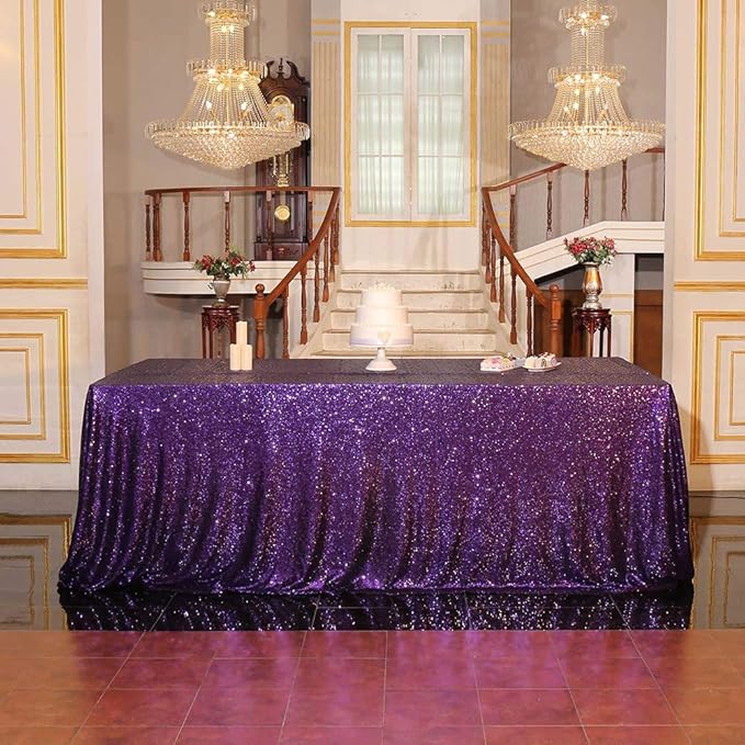 SquarePie Sequin Tablecloth 90 x 156 Inch Purple Sparkly Table Cloth for Wedding Halloween Party