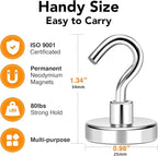 MIKEDE Magnetic Hooks, 80LB+ Heavy Duty Magnetic Hooks Cruise with Epoxy Coating for Refrigerator, Strong Magnet Hooks for Tool Room, Magnetic Metal Hooks for Grill - 8 Pack