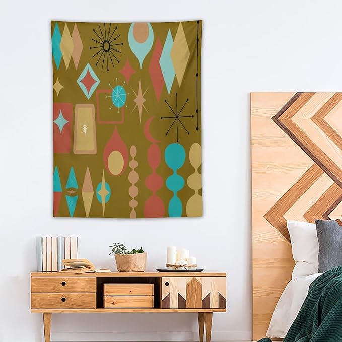 ICMOLYYENLO Boho Medieval Cat Tapestry, Abstract Atomic Starburst Geometric Aesthetic Art Wall Hanging For Bedroom Living Room Dormitory 40x60 Inches