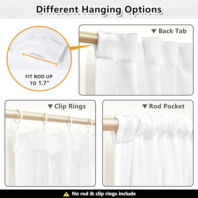 MYSKY HOME French Door Curtains for Closet Doorways, Window White Cotton Sheer Drapes Light Filtering Cute Curtain Panels Elegant Look for Classroom/Guestroom, 50" x 72", White, 2 PCs