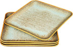 Ceramic Dinner Plates Dish Set,Set of 4,for Lunch snacks -Microwave Oven & Dishwasher Safe,Scratch Resistant,Dinnerware Kitchen Porcelain Serving Dishes,9 inch Square