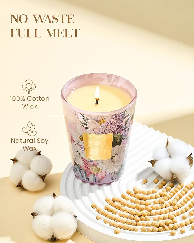 M&SENSE Violet YlangYlang Scented Candle, Soy Natural Wax Candles, 14.1oz 60H Burn Time Slow Burning, Aromatherapy Sleep Calm Home Fragrance for Women Men