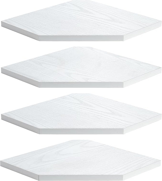 Corner Shelf Wall Mount, Floating Corner Shelves, Set of 4 Corner Wall Shelf Organizer, Rustic Wood Wall Storage Display Shelves for Living Room Bedroom Bathroom Kitchen, Rustic White