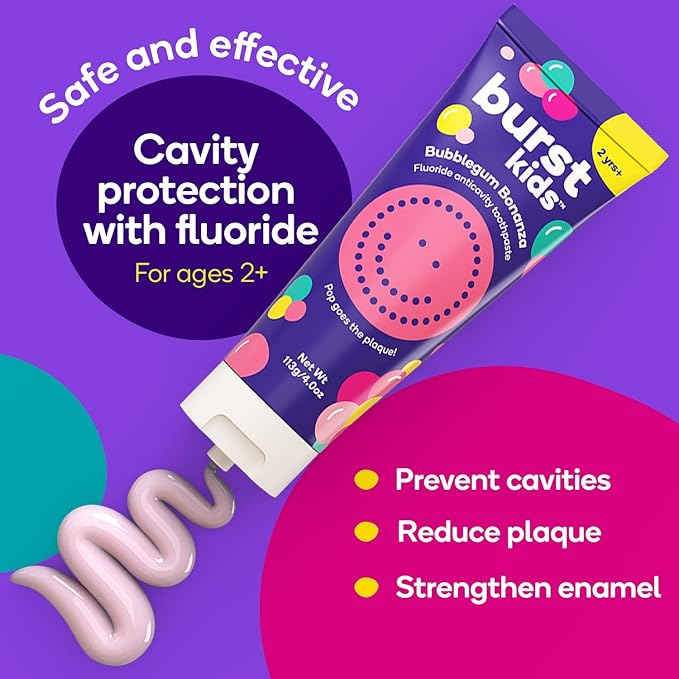 BURST Marshmallow Sparkle Kids Toothpaste with Fluoride (4oz) | Great Tasting | Flavored for Children & Toddlers | Anticavity | Dye Free & Vegan | Safe for Kids Ages 2+