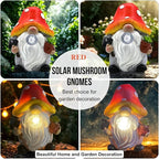 Solar Mushroom Gnomes Garden Statues Outdoor Decor with Night Glow,Cute Fairy Garden Statues for Yard,Pathway,Lawn Art Ornamen,Spring,Easter,Birthday Christmas Women Mom Gift Idea (Red)