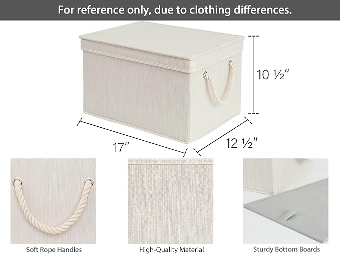 StorageWorks Storage Bins with Lids, Decorative Storage Boxes with Lid and Soft Rope Handles, Foldable Storage Baskets for Closet, Shelves, Stackable, Ivory and White, Jumbo, 3-Pack