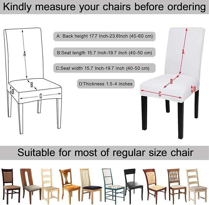JQinHome 6 Pcs Dining Chair Slipcover,High Stretch Removable Washable Chair Seat Protector Cover for Home Party Hotel Wedding Ceremony (White)