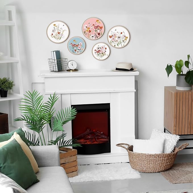 Qunclay 5 Pcs Wall Art Decor Wooden Living Room Wall Decor Bohemian Hanging Farmhouse Geometric 10'' and 8'' Aesthetic Wood Minimalist Posters for Bedroom(Wild Flower)
