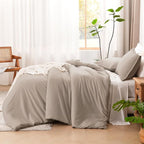 Litanika Light Coffee Comforter King Size, 3 Pieces Lightweight Solid Bedding Comforter Set, All Season Fluffy Bed Set (104x90In Comforter & 2 Pillowcases)