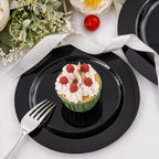 FLOWERCAT 60PCS Black Plastic Plates - Heavy Duty Black Disposable Plates for 30 guests Halloween Party/Wedding/New Year - Include 30PCS 10.25inch Dinner Plates and 30PCS 7.5inch Dessert Plates