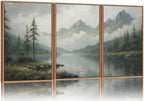 SIGNINART Large Misty Mountain Framed Canvas Wall Art, Green Forest River Scenery Wall Decor, Modern Foggy Wooden Landscape Artwork, Oil Style Nature Art Print for Living Room Bedroom Office 24"x36"x3