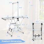 Giantex Clothes Drying Rack, Foldable Laundry Drying Rack with with 6-Level Adjustable Height, High Hanger Design, Side Clips, Space Saving Collapsible Laundry Drying Rack