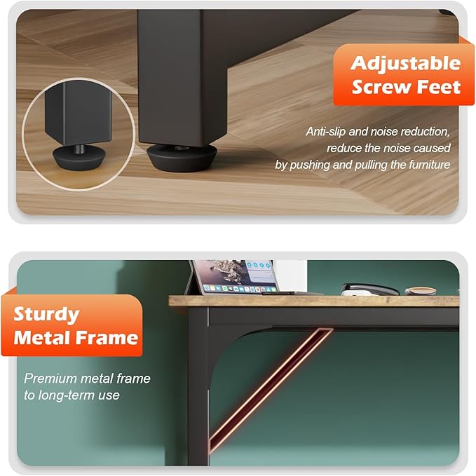 PayLessHere 32/39/47 inch Computer Desk Study Writing Table, Adjustable feet, Modern Furniture for Home Office (1, Vintage, 39 inch)
