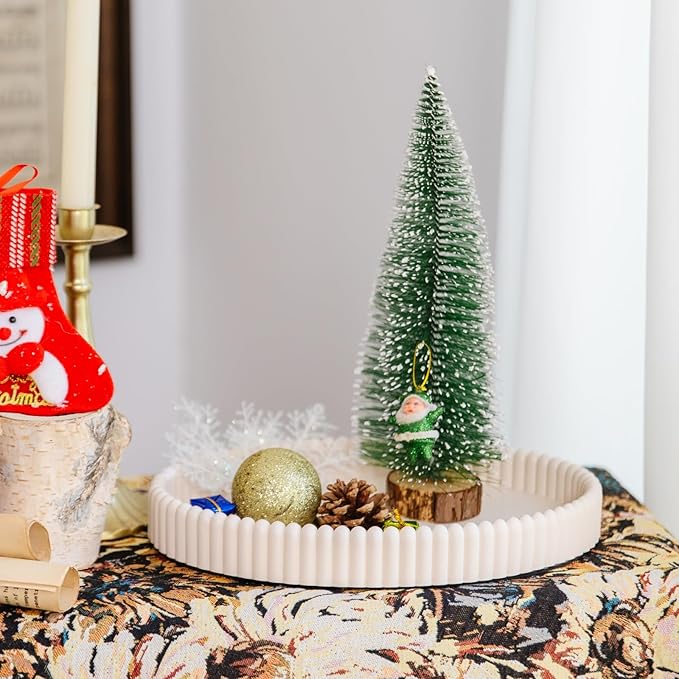 11.8in Decorative Tray for Coffee Table Decor- Modern Oval Concrete Tray for Home Decor- Minimalist Handcrafted Centerpieces Tray for Living Room, Kitchen Dining Table, Entryway (Beige)