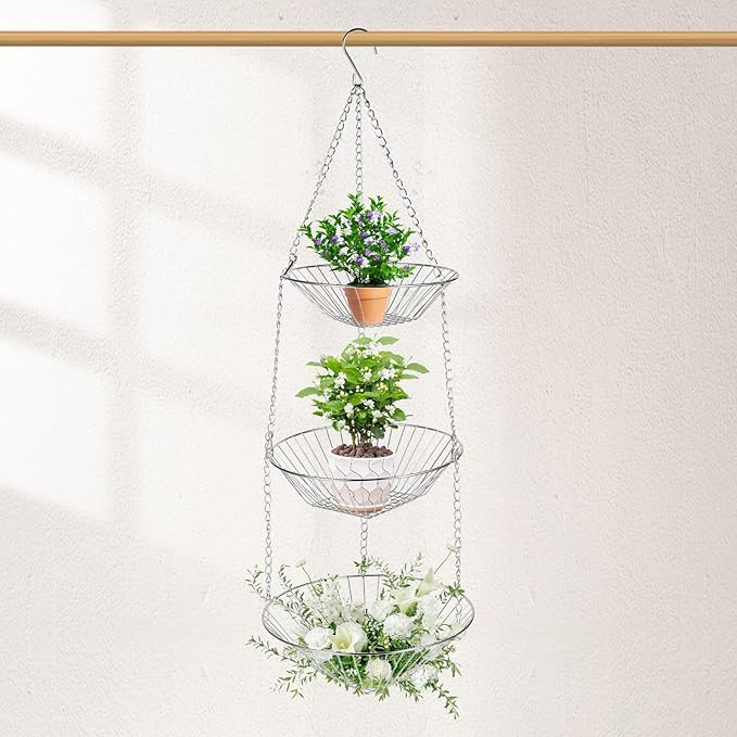 3-Tier Kitchen Wire Storage Basket Hanging Fruit Storage 2 Pack
