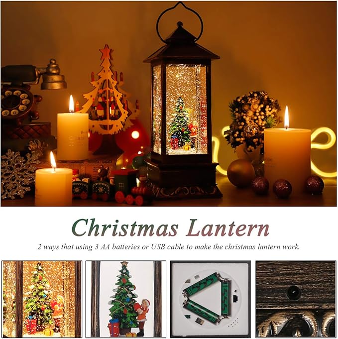 House & Garden Decoration,Christmas Lantern with 8 Pieces of Music,Sparkling Crystal Keep Circling Around The Snowman Families Music Box as a (Christmas Tree)