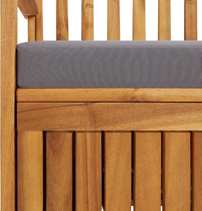 vidaXL Patio Storage Bench 47.2", Solid Acacia Wood, Dark Gray Cushion, Ample Storage Compartment, Rustic Style, Home and Garden Furniture