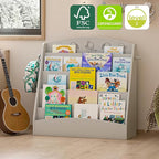 5-Tier Kids Bookshelf Montessori Toddler Book Rack Baby Bookcase Floor Front Facing Magazine Display Shelf for Bedroom Playroom Nursery Classroom Kindergarten Wood (Gray)