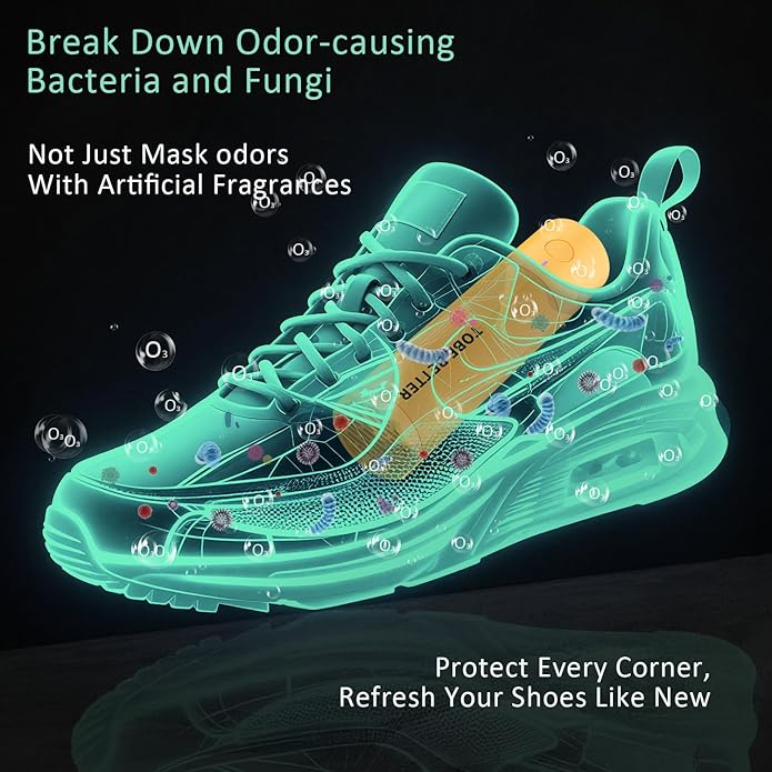 Shoe Deodorizer Rechargeable Ozone Tech Eliminates Odors in All Footwear, Auto Shut-Off Durable Dryer-Style Freshener