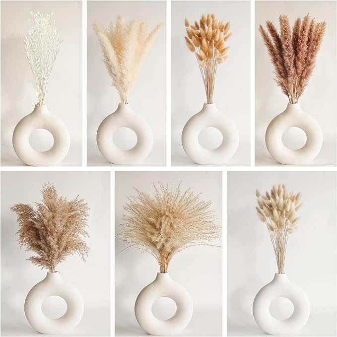 Dried Pampas Grass Decor, 128PCS Pampas Grass with Bunny Tails Dried Flowers, Reed Grass Bouquet for Wedding, Boho Flowers, Home Table Decor, Rustic Farmhouse Party