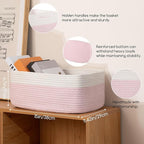 Storage Baskets for Organizing 3 Pack, Woven Baskets for Shelves, Closet Organizer Bins Empty Gift Basket Toy Storage for Toys, Books, Towels, Clothes, 15"x11.42"x6.7", Pink
