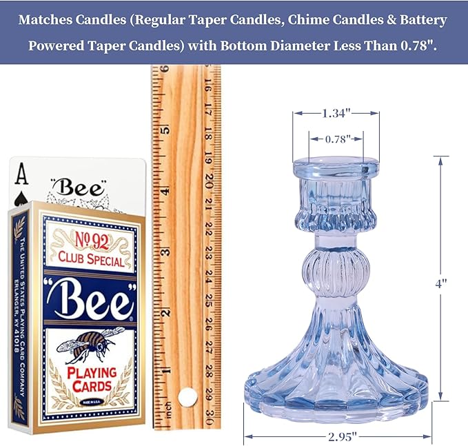 12PCS Blue Candlestick Holders Set- 4" H Taper Candle Holders, Glass Candle Holders Bulk for Wedding, Party, Home Table Centerpieces, Festival Gifts & Windowsill Decor