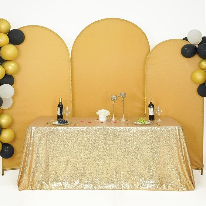 SquarePie Sequin Tablecloth 50 x 72 Inch Light Gold Glitter Table Cloth for Wedding Party Decoration