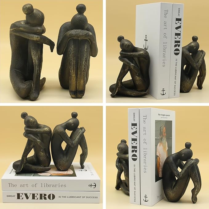 Lukitas Unique Decorative Girl Thinker Bookends, Non-Slip Book Holder, Home Office Bookshelf Decor, Creative Desktop Ornaments for Study Room Hotel Shelves, Resin, 1Pair/2Piece 6.5''