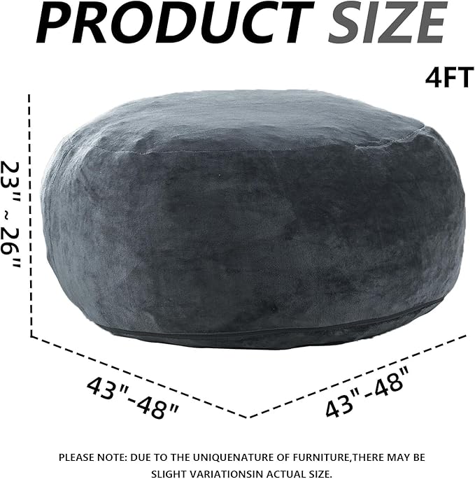 4FT Large Bean Bag Chairs,Big Adult Size Memory Foam Beanbags with Filler Included,Machine Washable Corduroy Cover,Soft Plush Gaming Bing Bag Puff Chair for Dorm, Living Room & Bedroom (Dark Gray)