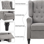 EBELLO Pushback Recliner Chair, Fabric Armchair Push Back Recliner with Rivet Decoration, Mid Century Wingback Accent Chair for Living Room, Bedroom, Grey