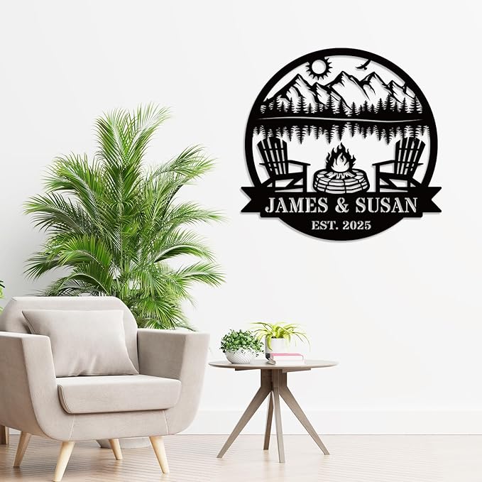Personalized Camping Signs Custom Outdoor Campfire Metal Sign Custom Mountain Campfire Sign Family Name Sign Personalized Camping Gifts Fire Pit Cabin Campsite Sign(Campfire)
