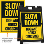 Slow Down Dog and Horse Crossing Sidewalk Sign Kit, 18x24 Inches, with A Frame Stand, Made in USA
